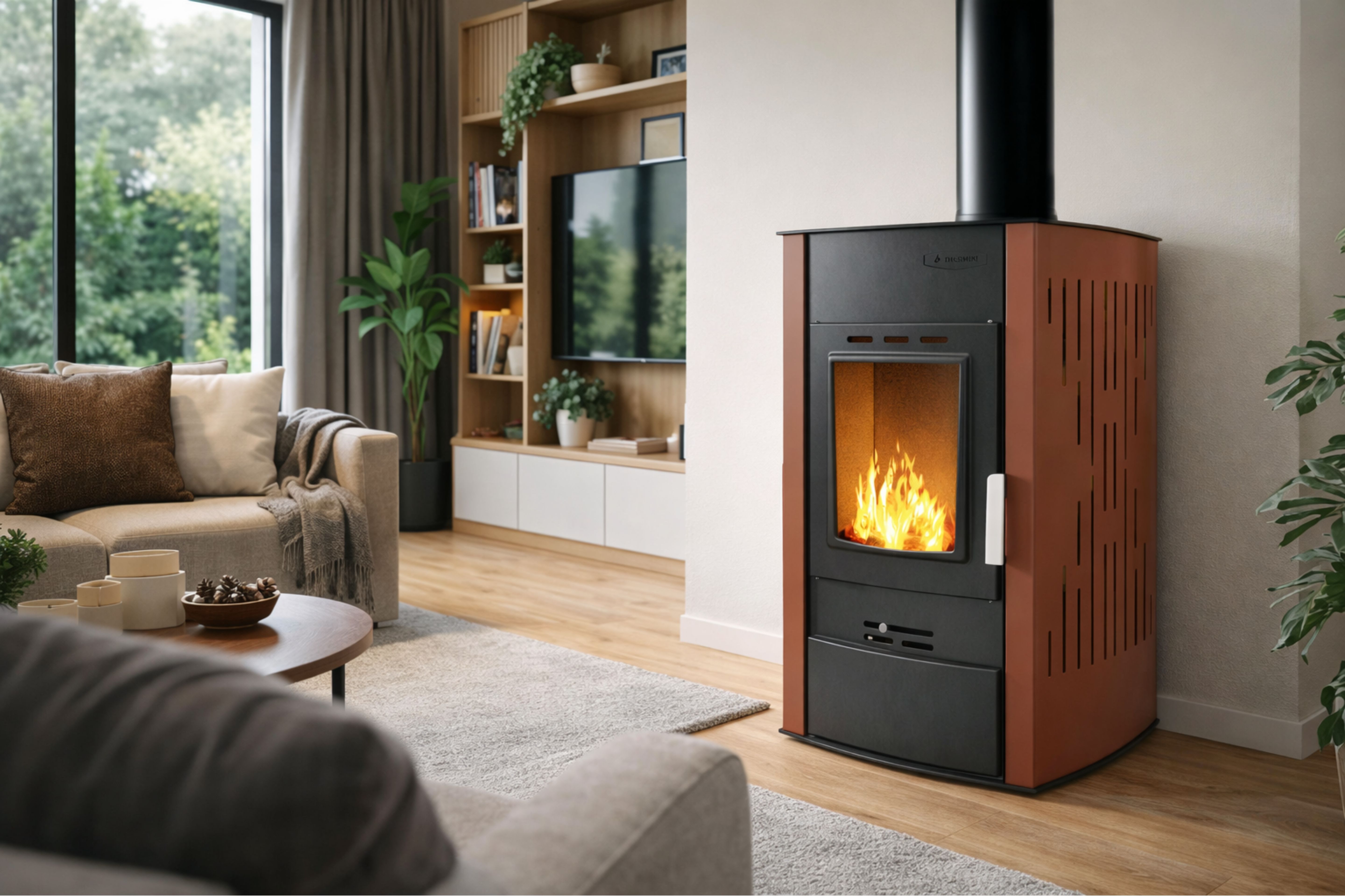 Kominek opalany drewnem z płaszczem wodnym